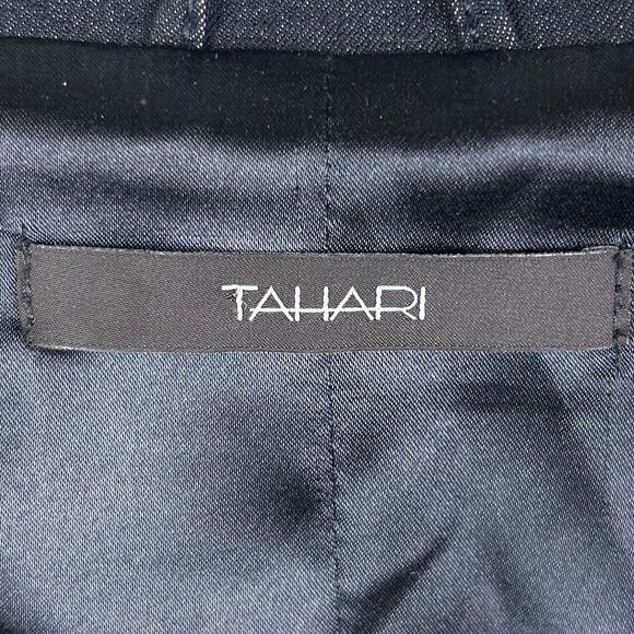 Tahari Navy Blue Chambray Trench Coat Lightweight Belted Jacket Funnel Neck XS - Picture 15 of 16